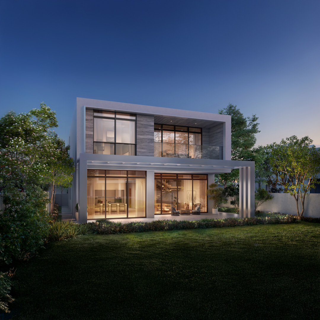 Bashayer villa exterior at dusk
