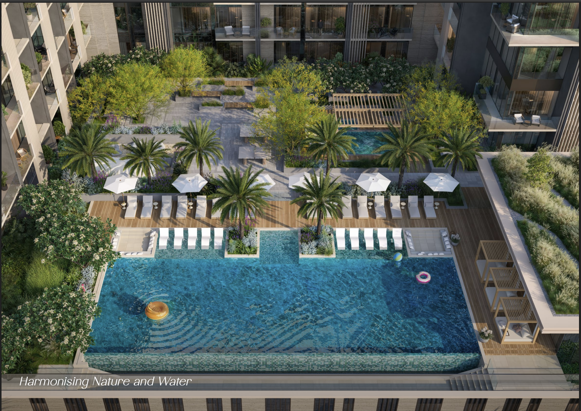 Everly Place infinity pool aerial view